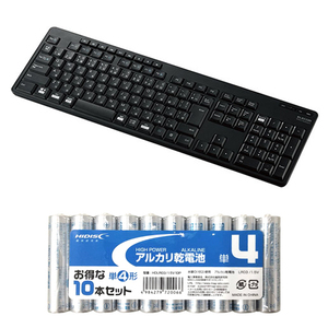 エレコム Bluetooth静音フルキーボード + アルカリ乾電池 単4形10本パックセット TK-FBM118SKBK+HDLR03/1.5V10P /l
