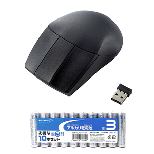 エレコム 3D CAD向け3ボタンマウス 無線2.4GHz ブラック + アルカリ乾電池 単3形10本パックセット M-CAD01DBBK+HDLR6/1.5V10P /l