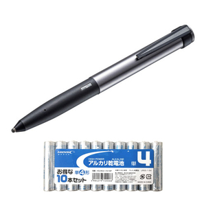 サンワサプライ 電池式タッチペン(ブラック) + アルカリ乾電池 単4形10本パックセット PDA-PEN48BK+HDLR03/1.5V10P /l