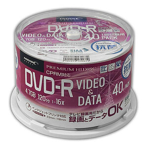 HIDISC DVD-R 抗菌メディア 録画/データ用 16倍速 4.7GB ホワイトワイドプリンタブル スピンドルケース 40枚 HDDR12JCP40NAB /l