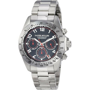 DANIEL MULLER ダニエルミューラー 腕時計 クロノグラフ ステンレス製 メンズウォッチ ブラック×レッド DM-2003BKA /l