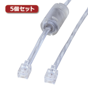 5個セット サンワサプライ コア付シールドツイストモジュラーケーブル TEL-FST-15N2X5 /l