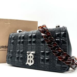 《ほぼ未使用品/現行》BURBERRY バーバリー スモール ローラ 鼈甲柄 チェーン ショルダーバッグ レザー ブラック 肩掛け