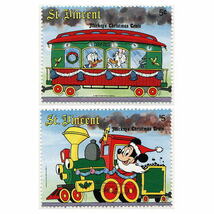 ディズニー　ミッキー　ドナルド　切手/小型シート1枚＆切手8枚（クリスマストレイン）　発行国Saint Vincent　1988年発行　新品_画像5