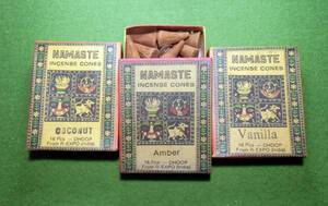インド　NAMASTE香　琥珀、バニラ、ココナッツ　３箱セット