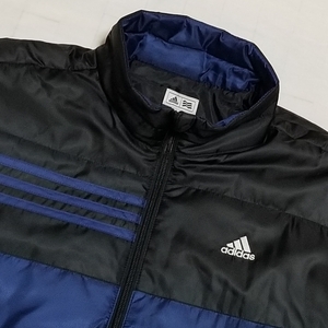 【BIGサイズ/極美品】◎ adidas アディダス/ 長袖 ワンポイント刺繍ロゴ 中綿入り ウィンドジャケット　SIZE： XO　ブラック×ネイビー