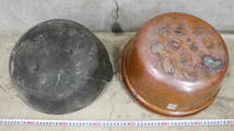 【文明館】銅鍋(約1.4kg) 真鍮鍋(約1.9kg) 持ち手付き 取っ手付き 時代物 金属工芸品 エ96_画像9