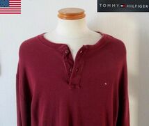 ★ メンズ トミーヒルフィガー TOMMY HILFIGER コットン 長袖 カットソー ビッグサイズ US XXL 日本４Ｌサイズ ワインレッド _画像1