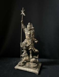 井波彫刻　楠材　仏教工芸品　木彫仏像　最高級品　仏師手仕上げ品　毘沙門天立像