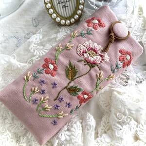 ◆◆刺繍めがねケース*多種お花アレンジお花刺繍…ピンク系handmade♪