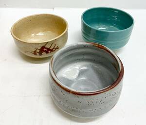 送料無料h55863 抹茶碗 茶碗 3点セット 茶道 食器 陶器 未使用保管品