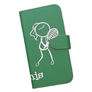 AQUOS wish SHG06/A103SH/A104SH　スマホケース 手帳型 テニス 庭球 スポーツ モノトーン 棒人間 グリーン