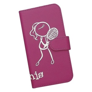 AQUOS wish SHG06/A103SH/A104SH　スマホケース 手帳型 テニス 庭球 スポーツ モノトーン 棒人間 ピンク