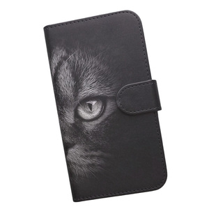 AQUOS wish SHG06/A103SH/A104SH　スマホケース 手帳型 プリントケース ネコ 動物 黒猫 顔 モノトーン