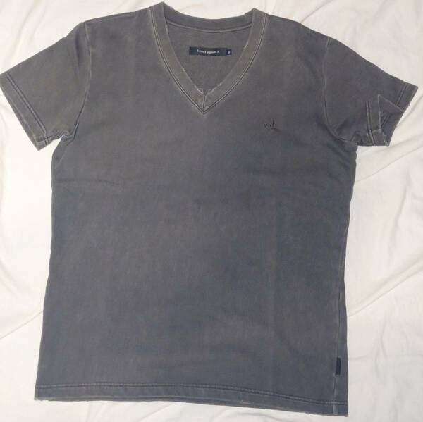 1piu1uguale3 AMERICAN DRYSWEAT ダメージ加工 VネックTシャツ グレー サイズIV(4) 日本製 新古品 定価3万円 MRT150-COT226