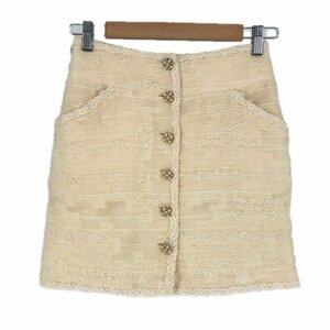  Chanel CHANEL 06A Gris poa here Mark button silk . miniskirt size 36 S corresponding P29842 ivory 