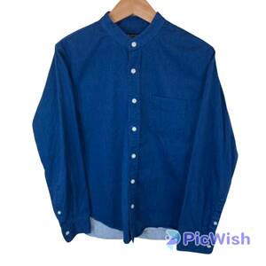 SUPERIOR EL スペリオール　エル　men's メンズ　スタンドカラー　マオカラー　シャツ　長袖　long shirt SUPERIOR E.L size:L:ブルー