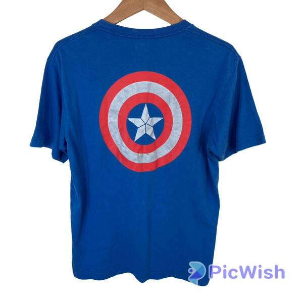 marvel マーベル　Captain America キャプテンアメリカ　UNIQLO ユニクロ　men's メンズ　アメコミ　キャラクター　tシャツ size:M ブルー
