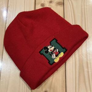 90s 90年代　Disney ディズニー　kids キッズ　子供用　ニット帽　ニットキャップ　ヴィンテージ　ビンテージ　レトロ　刺繍 size:FREE 赤