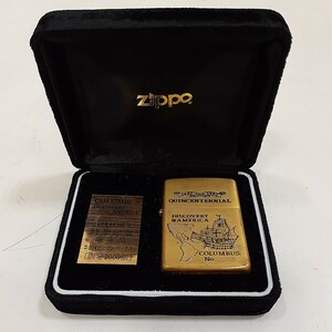 ZIPPO ジッポー オイルライター COLUMBUS コロンブス 500周年記念 QUINCENTENNIAL 限定2000個 金色 シリアル入り 1991年製 着火未確認