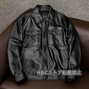 レザージャケット 上品　本革 牛革　高級　ライダースジャケット 革ジャン Ｓ～6XL　秋冬　黒