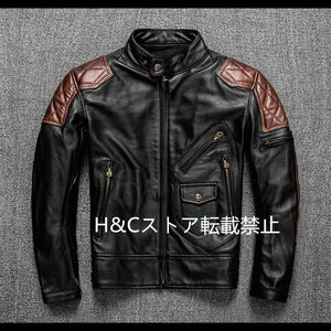 メンズ 革ジャン 最上級 牛革 レザージャケット スタンドカラー ライダース バイクウエア オートバイ ブルゾン 本革 S~5XL