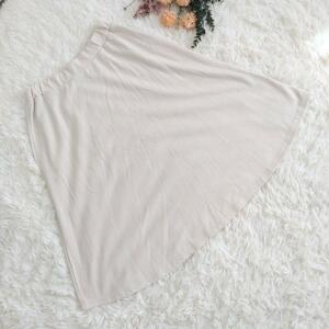 KF652　美品　スカート【M】フレアスカート Ａライン 膝丈 ストレッチ オフホワイト 白