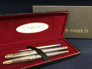 PARKER 75 パーカー 万年筆 ボールペン セット 925 スターリングシルバー ペン先 K14 中古 保管品 インク青 現状品 