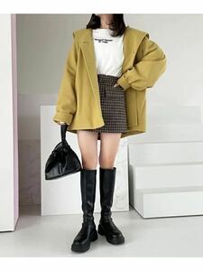 新品タグ 未着 Heather ヘザー WOOLLYTECHミドルフードCOAT 2022AW サイズフリー 黄 定価、12.100円