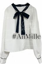 訳あり】新品同様美品アンミールAnmilleビックリボンLSTブラウス白黒配色トレンド長袖ベーシック地雷量産ガーリー人気エブリン冬服清楚春服_画像1