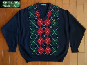 ライル&スコット LYLE&SCOTT Vネック ウールニット セーター アーガイル柄 ニュージーランド製