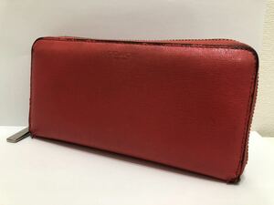 ★coach コーチ　ラウンドファスナー　長財布　レッド系