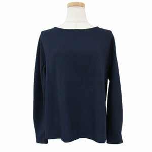 MOGA Moga blouse shirt navy navy blue 2(M) tops pull over long sleeve round neck tuck sleeve tsu il polyester brand 