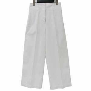 HERMES Hermes pants white 34(XS) bottoms wide cropped pants height high waist central piller n tuck stretch Italy made 