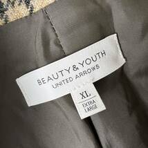 E38 〈希少サイズXL〉ユナイテッドアローズ BEAUTY&YOUTH チェスターコート ロングコート ガンクラブチェック ブラウン XL UNITED ARROWS_画像7