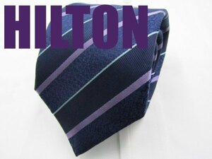 OB 404 ヒルトン HILTON ネクタイ 紺 紫色系 ストライプ柄 ジャガード