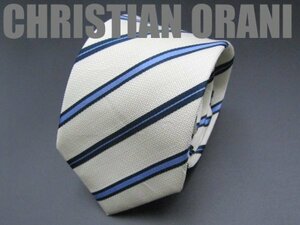 OB 436 クリスチャン オラーニ CHRISTIAN ORANI ネクタイ 白 青色系 ストライプ柄 ジャガード