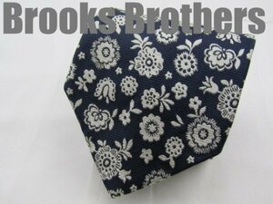 OB 552 ブルックスブラザーズ Brooks Brothers ネクタイ 紺 白系 花 ジャガード