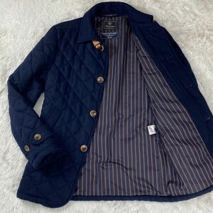 1円～ メンズビギ Men's Bigi ウール キルティング 中綿 シングル ジャケット ブルゾン アウター 牛革 レザー 使い L 紺 ネイビー系 秋冬