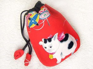  古布341 デジカメ,小物入れ・絹 ( 招き猫・白ねこ・残り僅 ) 時代着物地