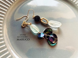 △MARUCO△PP390-335フローライト asymmetry*天然石ピアス stainless【送料無料】*イヤリング+100円 樹脂ピアス+50円*　　