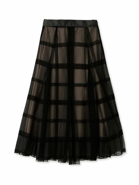 フロッキー　チェック　チュール　スカート　BLK　snidel スナイデル　0サイズ　ブラック　Black