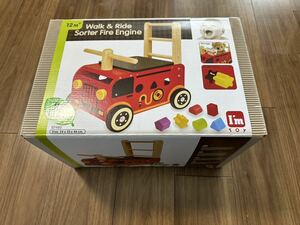 アイムトイ　消防車　子供　玩具　乗り物　型合わせ　木製　おもちゃ　美品　乗用玩具　またがり　知育