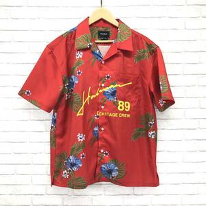 ◎53【1円～】HALFMAN アロハシャツ S/Sシャツ 半袖 Tシャツ オープンカラー レッド 赤 XLサイズ