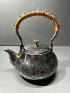 銀川堂　いぶし銀　黄銅製　湯沸かし　急須　煎茶道具　銀瓶風