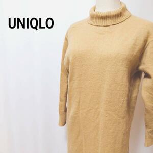 UNIQLO　ウールブレンド　ハイネック　人気カラースリットワンピース キャメル　アーミーグリーン　ユニクロ　M