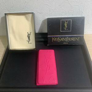 【美品】 YVES SAINT LAURENT イヴサンローラン キーケース 4連キーリング ピンク YSL柄 箱 付属品付