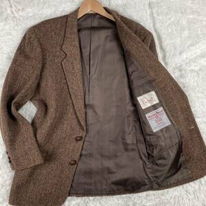 極美品 パパス【希少サイズ L相当 ハリスツイード】PAPAS ×Harris Tweed テーラードジャケット ヘリンボーン くるみボタン ブラウン 