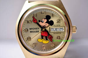  быстрое решение ELGIN Mickey Mouse кварц часы GOLD цветный Elgin Disney 