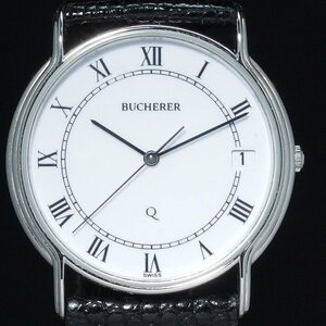 【デッドストック品 電池交換済み】BUCHERER ブヘラー ブッフェラー クオーツ SS 革メンズ 時計 SWISS MADE 箱「22837」